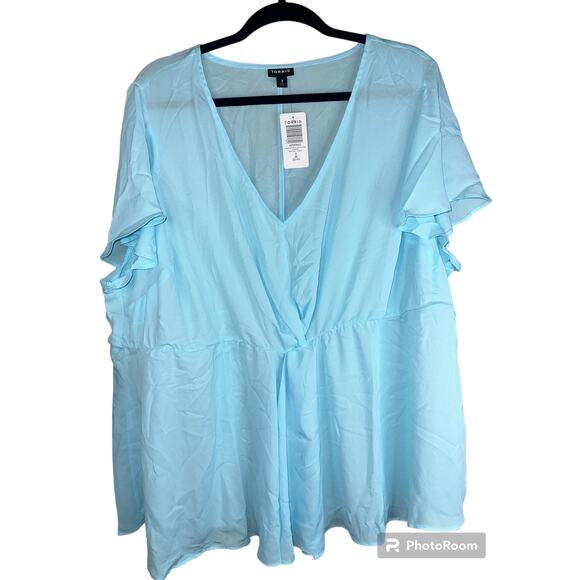 NWT Torrid Blue Georgette Twist Surplice Flutter Sleeve V Neck Blouse Size 3(3X) - Picture 1 of 6